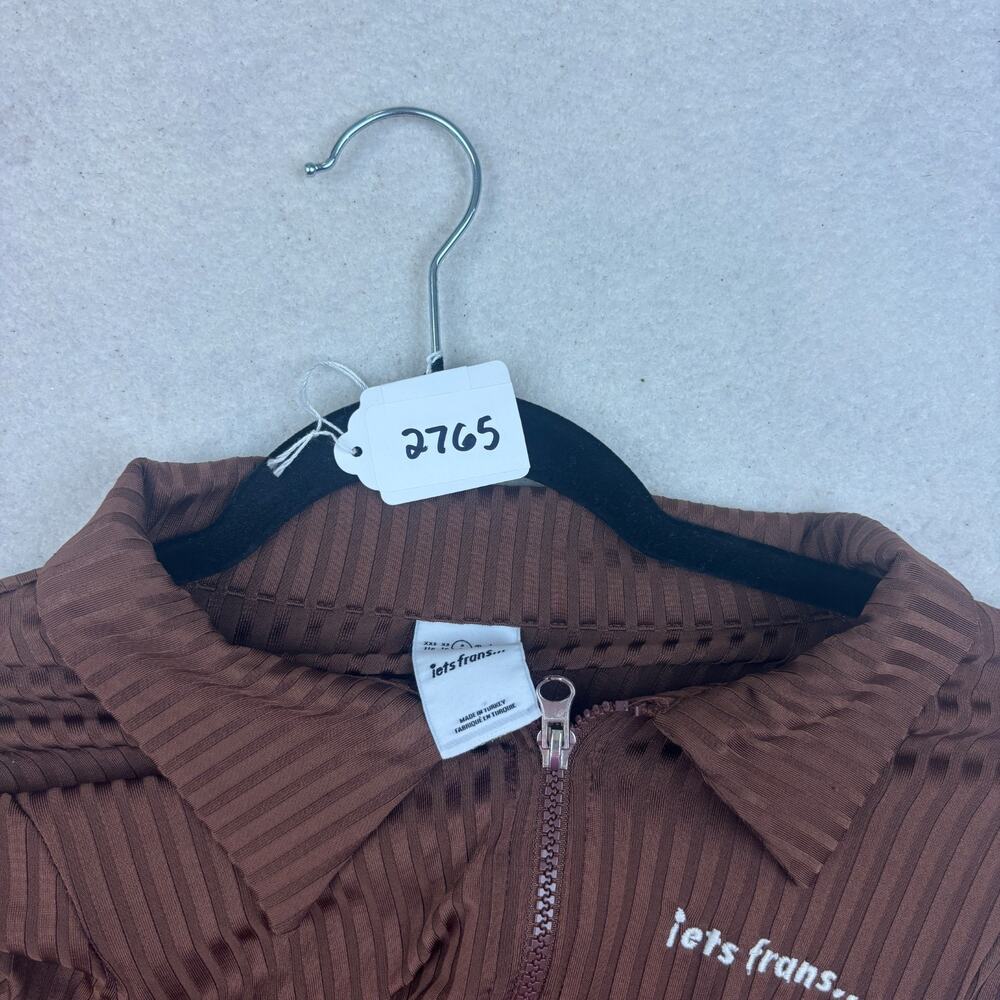 iets frans Ribbed Long Sleeve Sweater Womens S Chocolate Kali Full Zip Track Top - Picture 8 of 8